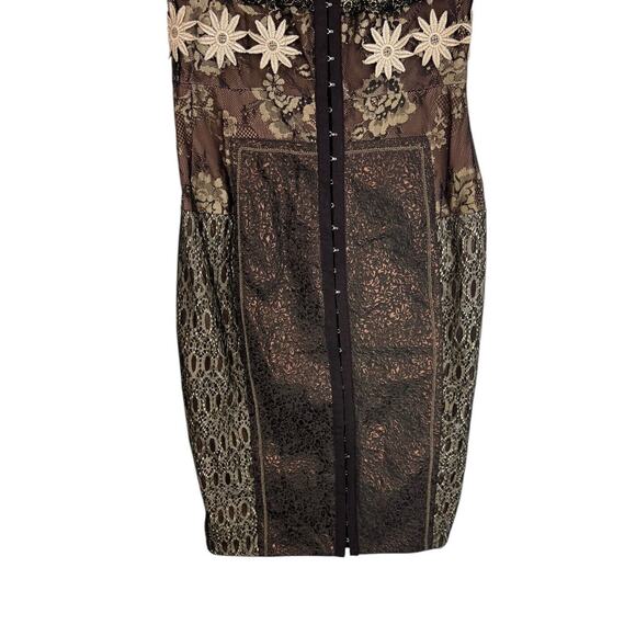 Beguile Byron Lars Lace Sheath Dress Size 2P Marguerite Carissima Floral Brown - Picture 4 of 10